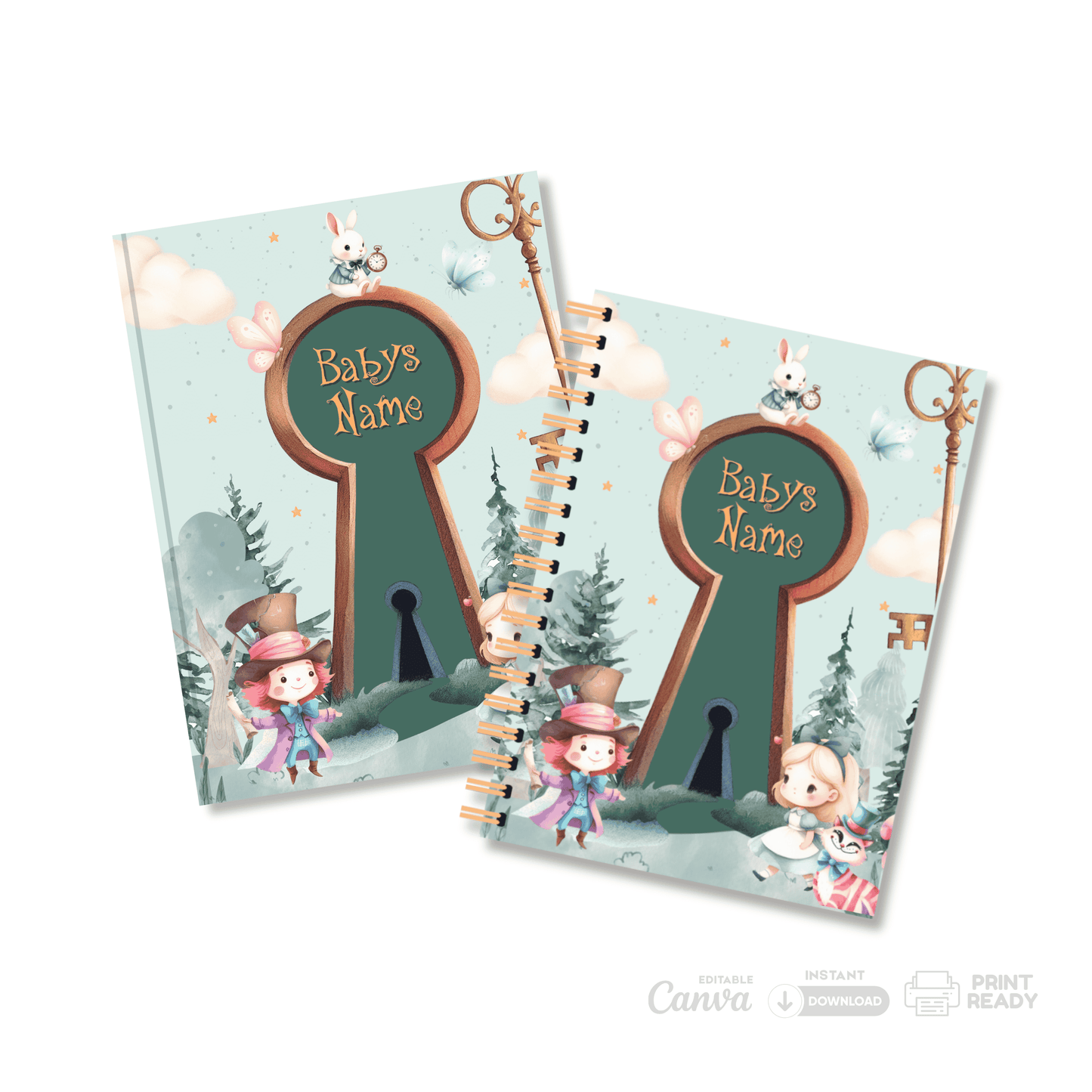 Baby Memory Keeper – Alice in Wonderland Themed Kit (Canva Editable Templates + Commercial License)