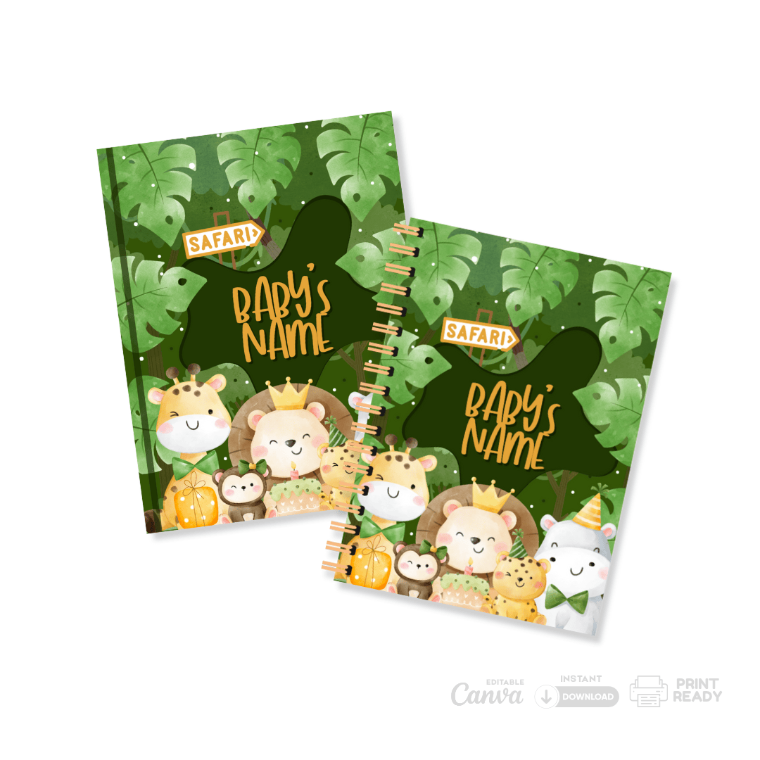 Baby Memory Keeper – Safari Party Theme Kit (Canva Editable Templates + Commercial License)