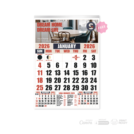 2026 Commercial Calendar – Canva Template (Editable + Printable A4/A3)