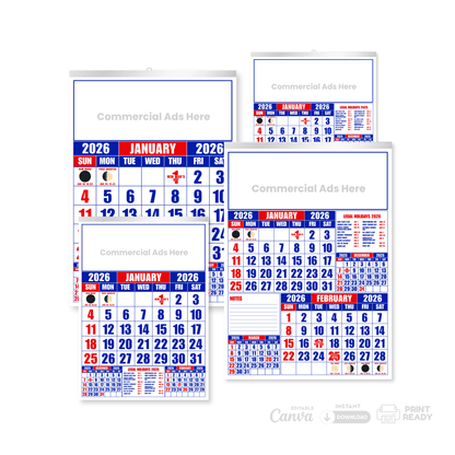 2026 Commercial Calendar – Canva Template (Editable + Printable A4/A3)
