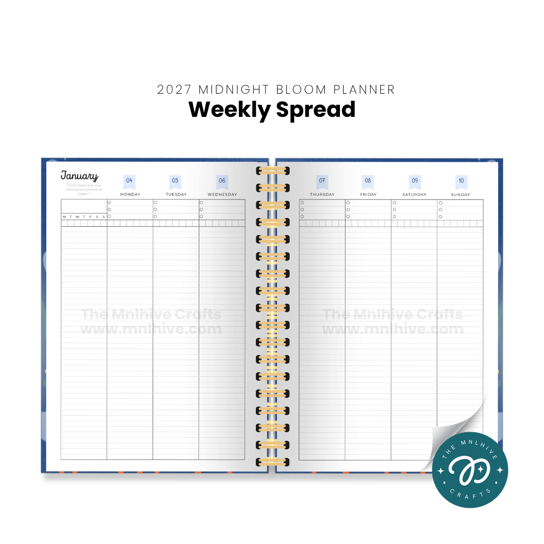 2027 Midnight Bloom A5 Weekly Planner