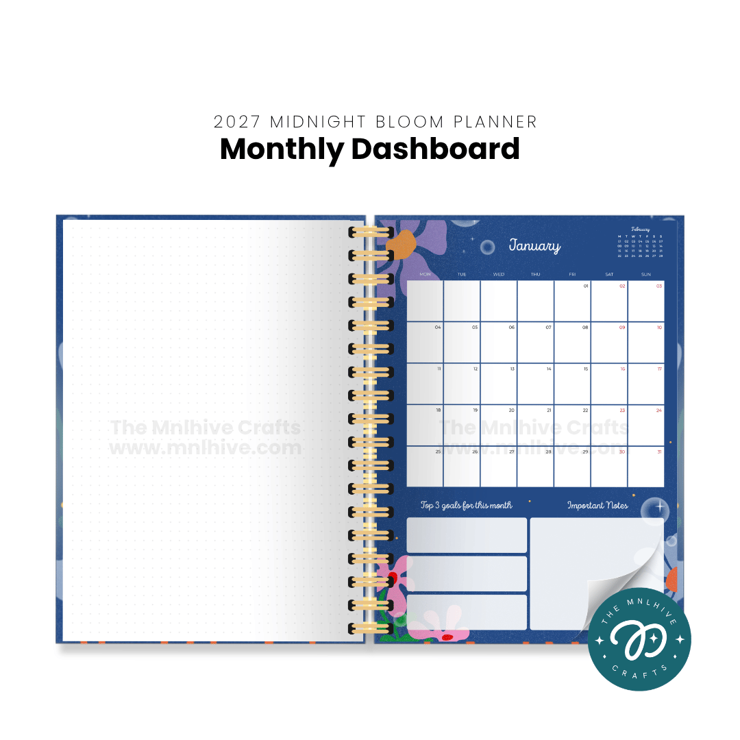 2027 Midnight Bloom A5 Weekly Planner