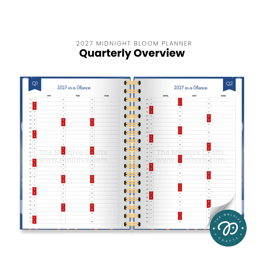 2027 Midnight Bloom A5 Weekly Planner