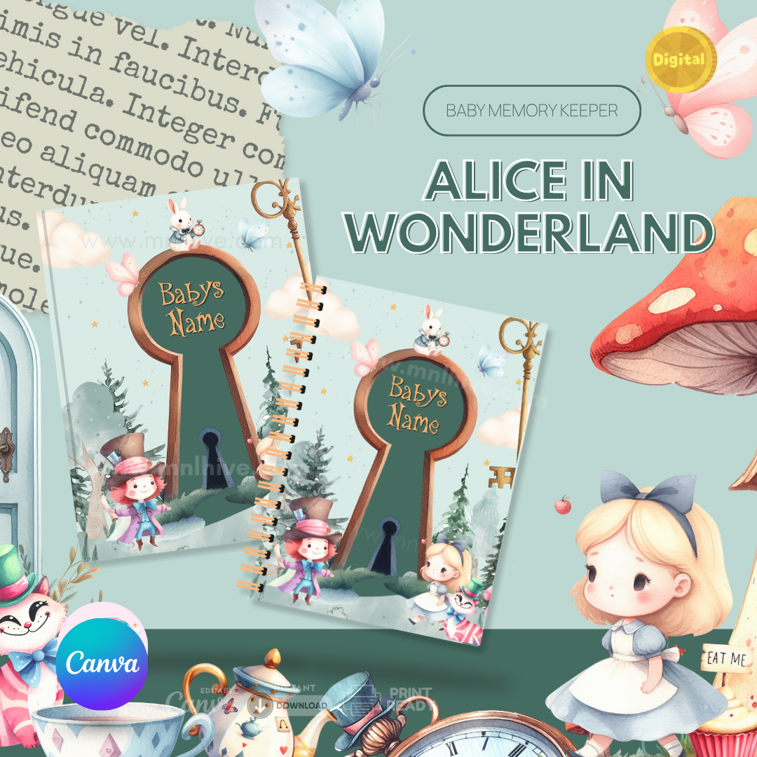 The Baby Memory Keeper: Alice in Wonderland Theme Kit (Editable Printable Template)