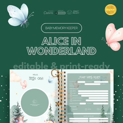 The Baby Memory Keeper: Alice in Wonderland Theme Kit (Editable Printable Template)