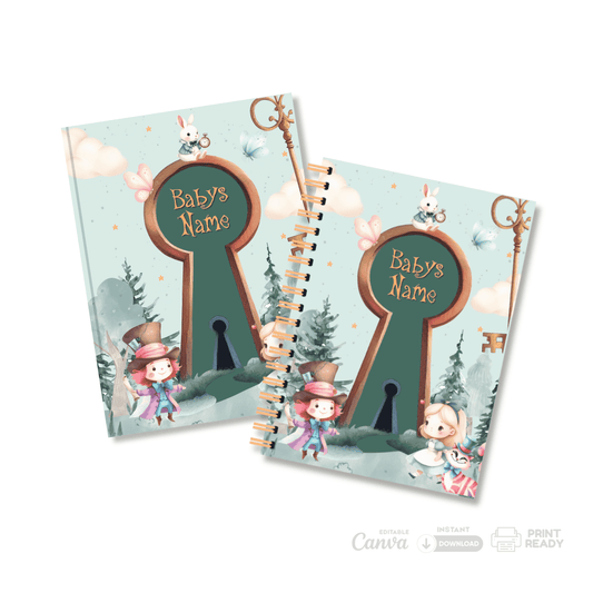 Baby Memory Keeper – Alice in Wonderland Themed Kit (Canva Editable Templates + Commercial License)
