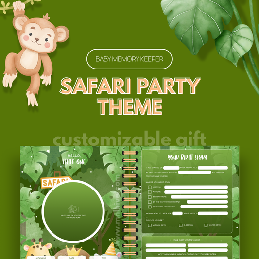Personalized baby memory keeper safari theme journal gift for new parents