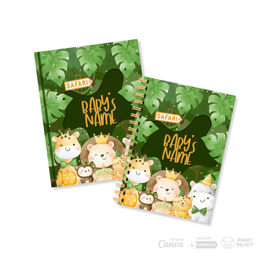 Baby Memory Keeper – Safari Party Theme Kit (Canva Editable Templates + Commercial License)
