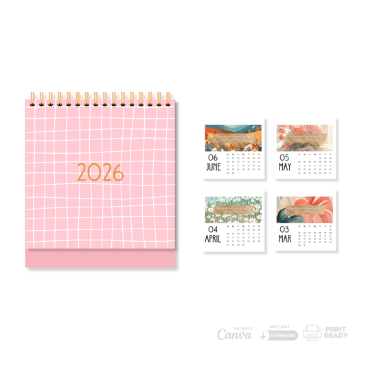 Free 2026 Mini Desk Calendar Inserts – Canva Editable + Print-Ready